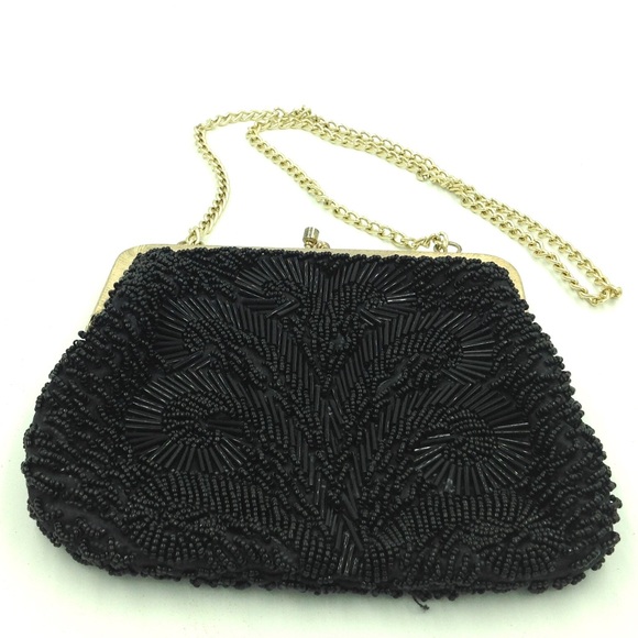 Vintage Handbags - Beaded black vintage evening bag La Regale